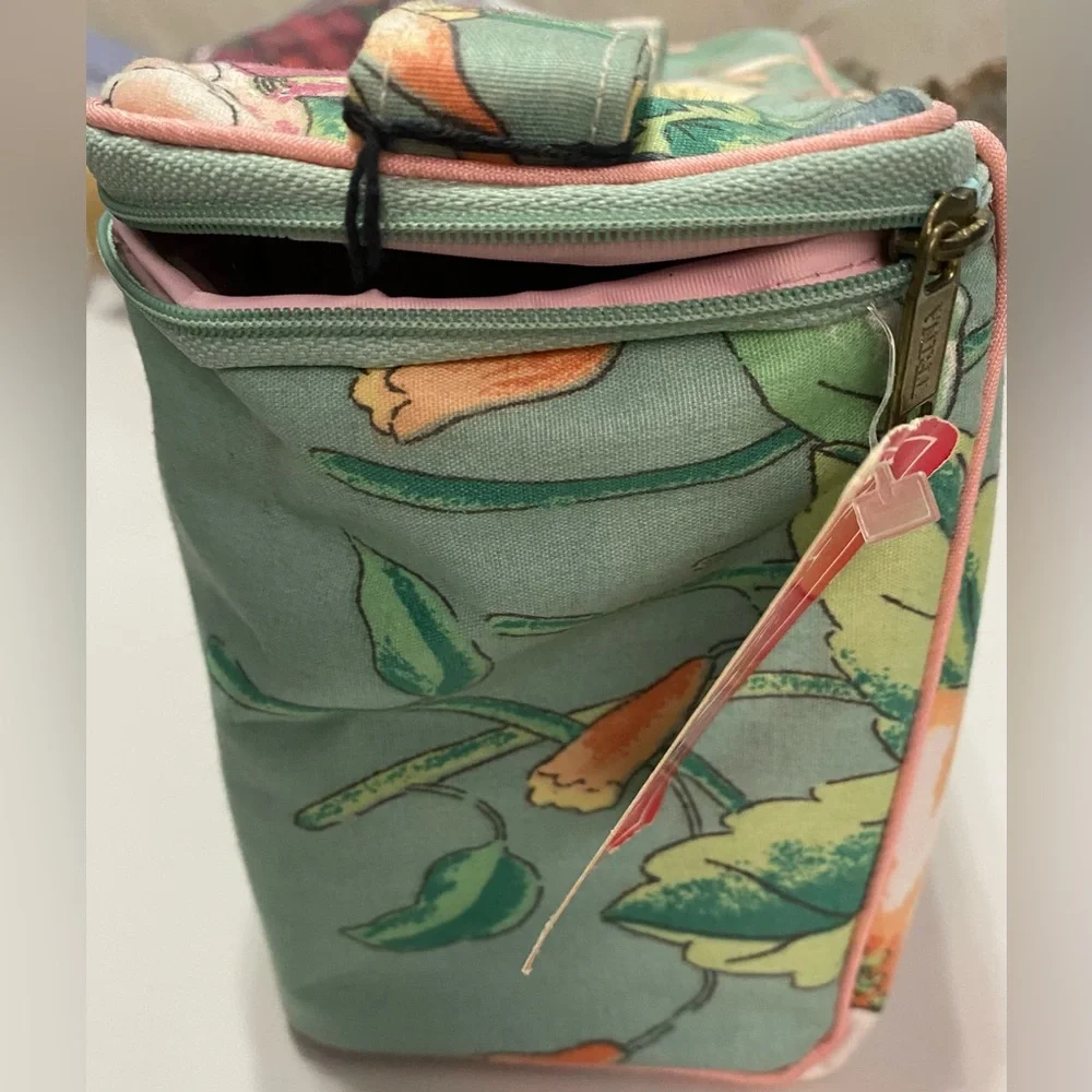 Vintage Trina Cosmetic Organizer Green and Pink Cosmetic Bag - Picture 6 of 10